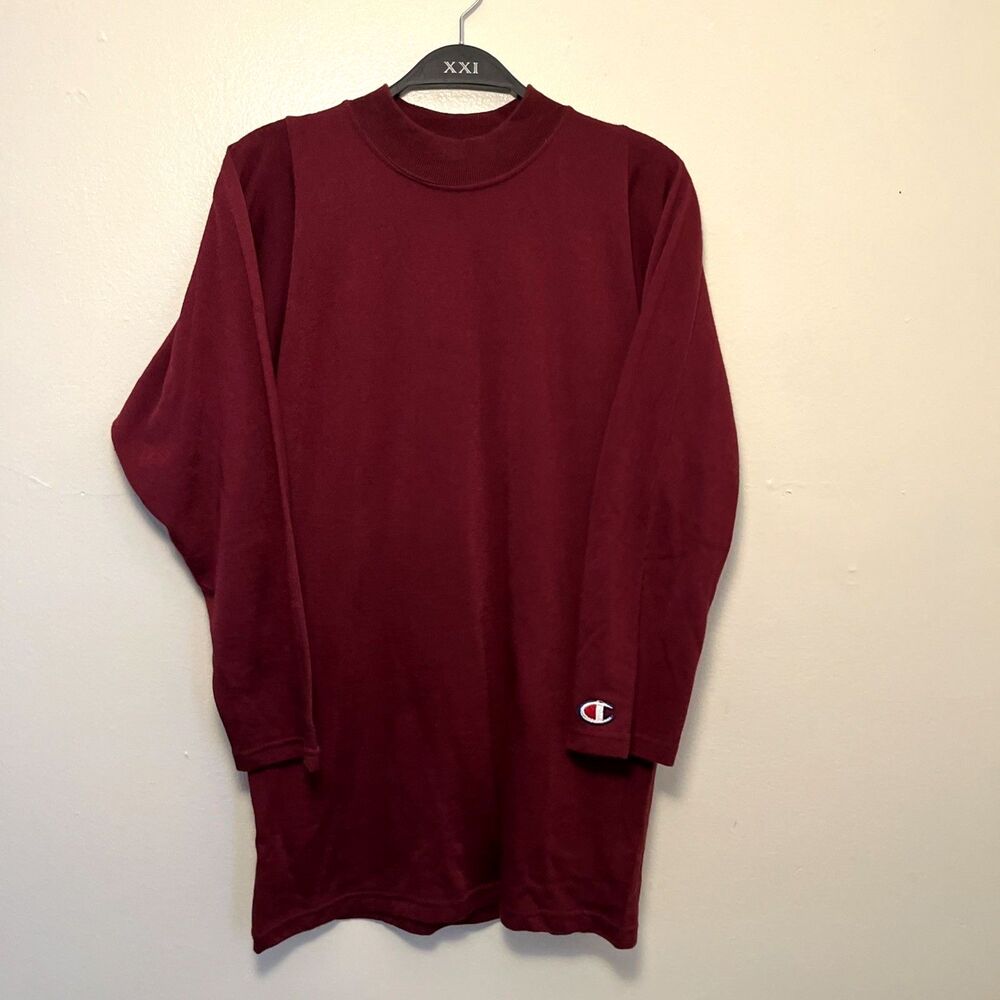 CHAMPION Vtg 80s Nylon Cotton Knit Mockneck USA Made Single Stitch L/S Tee- M